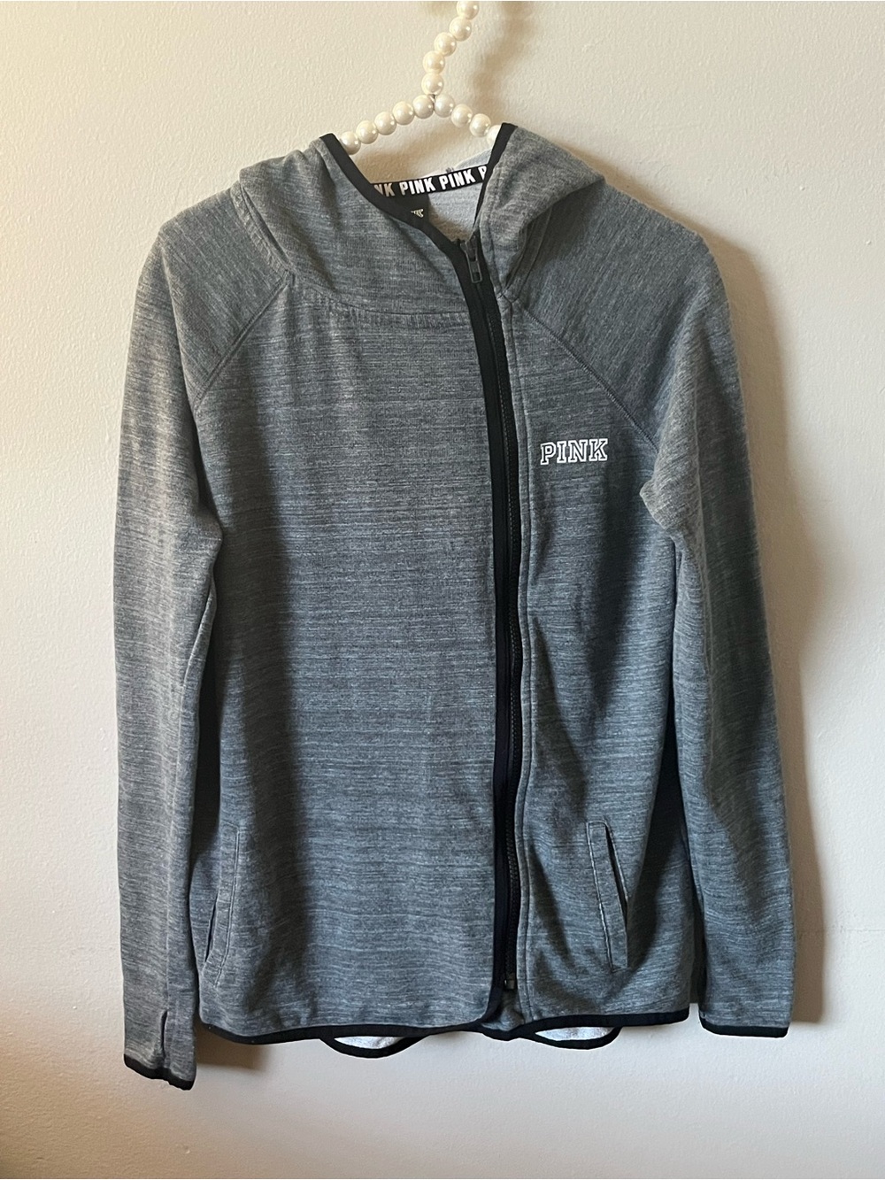 PINK Victoria's Secret Heather Gray Hooded Zip-Up Jacket